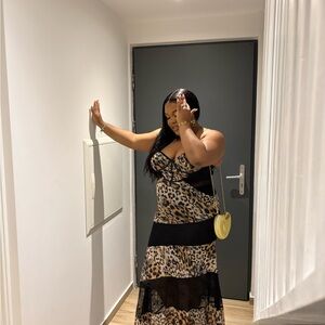 Fashion Nova Black and Brown High Low Dress